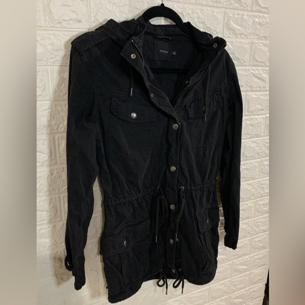 Aritzia Talula Trooper Cargo Hooded Utility Coat Jacket Parka in Black Size Extr - Picture 5 of 7